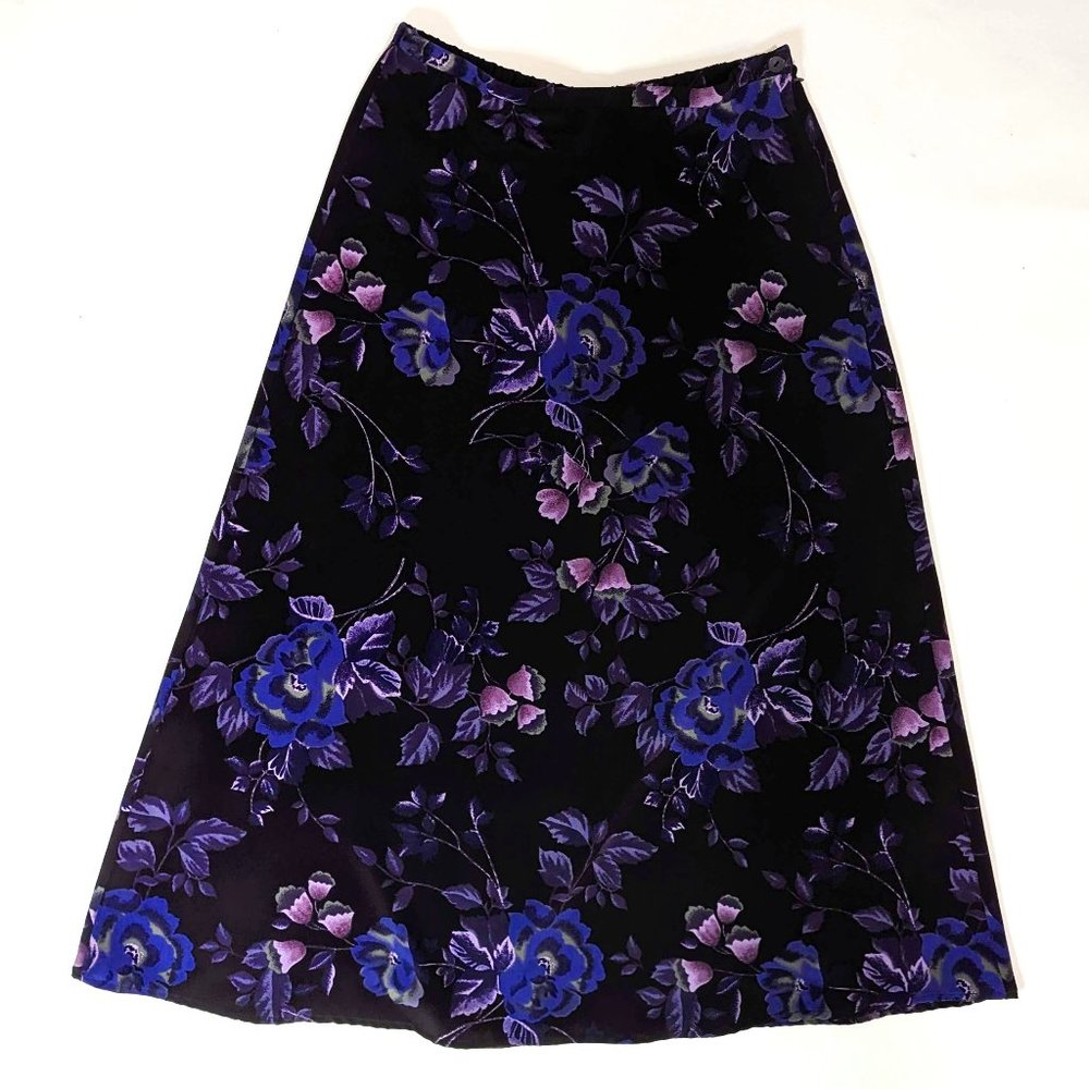 90s Vintage Floral Print Whimsigoth Flowy Skirt